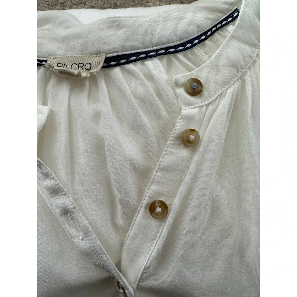 Pilcro Henley Blouse Womens XSP White Long Sleeve Cotton Viscose Boho Top - Picture 7 of 9